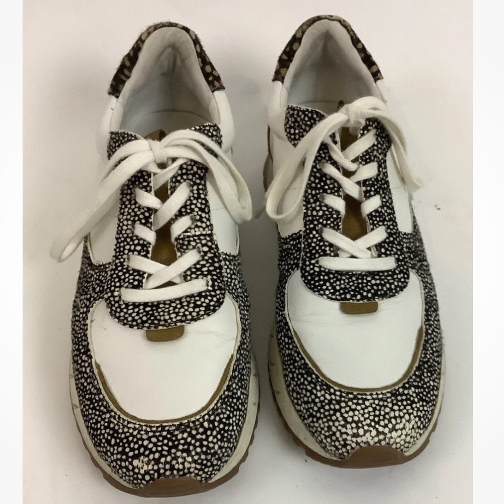 Madewell Sz 10 Kickoff Trainer Patterned Calf Hair Leather Sneakers White Tan - Picture 3 of 10